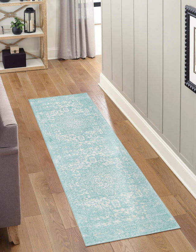 Aqua 2' x 8' Richmond Runner Area Rug Vintage Distressed Look Traditional Design Carpet for Unique Home Interior Design for Sale at Rug Engine