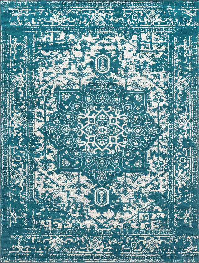 Turquoise 10' x 13' 1 Richmond Rectangle Area Rug Vintage Distressed Look Traditional Design Carpet for Unique Home Interior Design for Sale at Rug Engine