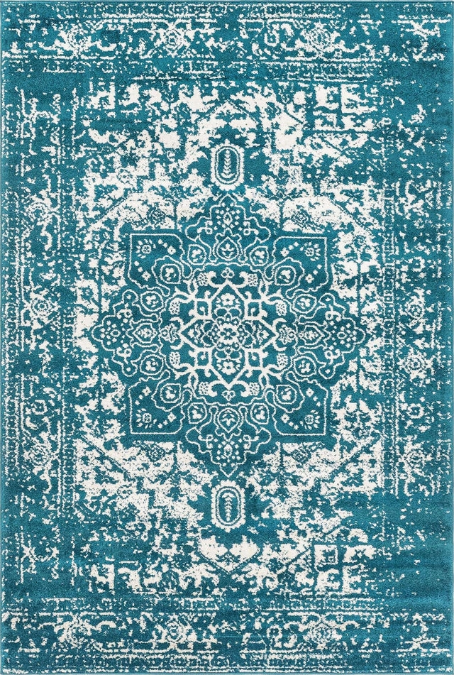 Turquoise 6' 1 x 9' Richmond Rectangle Area Rug Vintage Distressed Look Traditional Design Carpet for Unique Home Interior Design for Sale at Rug Engine