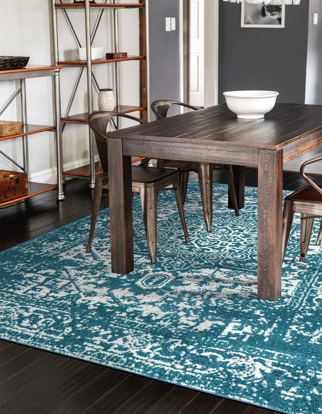 Turquoise 10' x 13' 1 Richmond Rectangle Area Rug Vintage Distressed Look Traditional Design Carpet for Unique Home Interior Design for Sale at Rug Engine