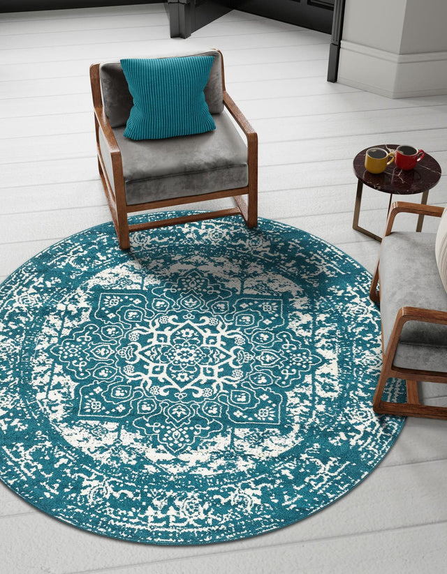 Turquoise 5' 3 x 5' 3 Richmond Round Area Rug Vintage Distressed Look Traditional Design Carpet for Unique Home Interior Design for Sale at Rug Engine