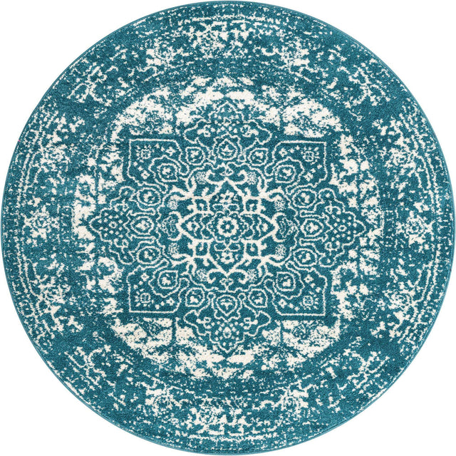 Turquoise 5' 3 x 5' 3 Richmond Round Area Rug Vintage Distressed Look Traditional Design Carpet for Unique Home Interior Design for Sale at Rug Engine