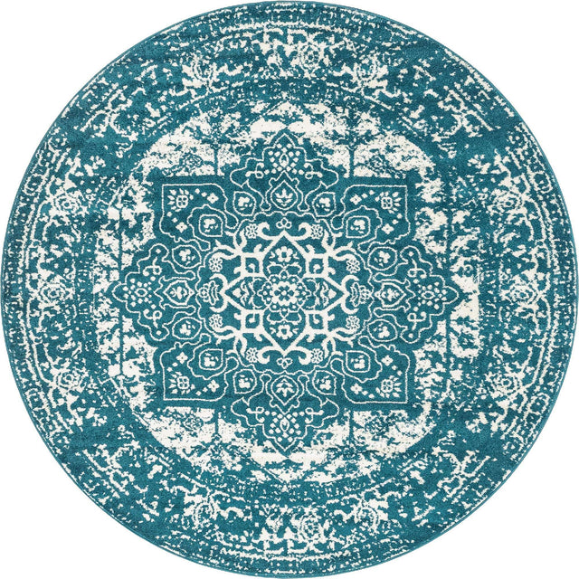 Turquoise 7' 10 x 7' 10 Richmond Round Area Rug Vintage Distressed Look Traditional Design Carpet for Unique Home Interior Design for Sale at Rug Engine
