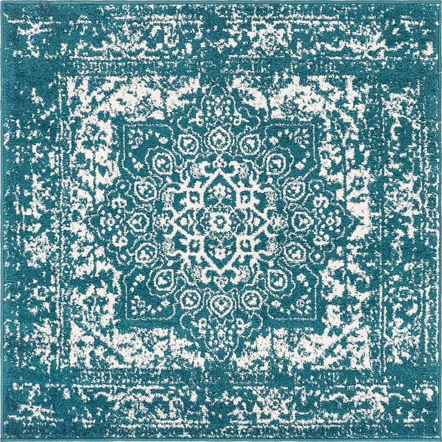 Turquoise 4' 1 x 4' 1 Richmond Square Area Rug Vintage Distressed Look Traditional Design Carpet for Unique Home Interior Design for Sale at Rug Engine