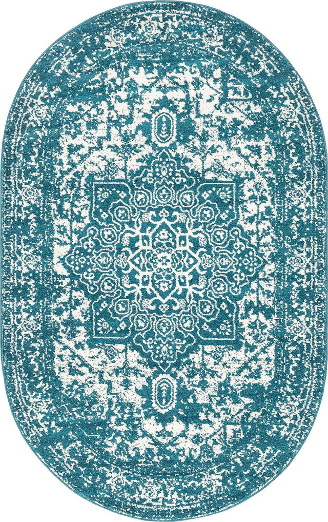 Turquoise 5' 3 x 8' Richmond Oval Area Rug Vintage Distressed Look Traditional Design Carpet for Unique Home Interior Design for Sale at Rug Engine