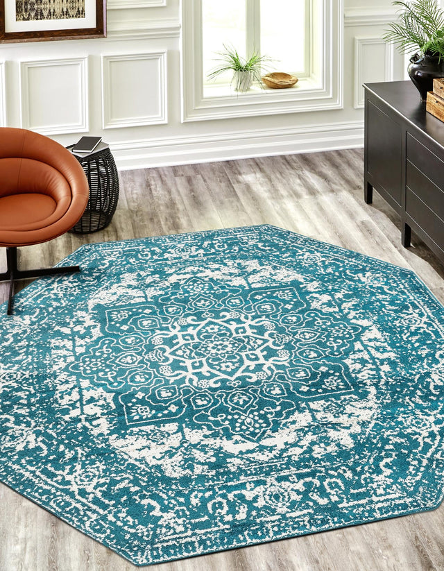 Turquoise 5' 3 x 5' 3 Richmond Octagon Area Rug Vintage Distressed Look Traditional Design Carpet for Unique Home Interior Design for Sale at Rug Engine