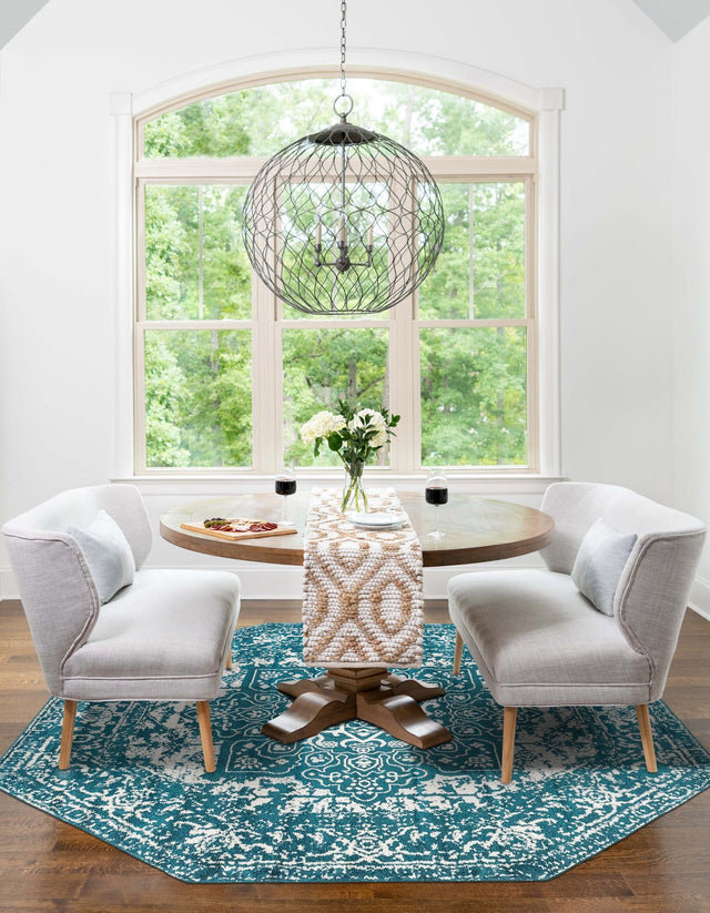 Turquoise 7' 10 x 7' 10 Richmond Octagon Area Rug Vintage Distressed Look Traditional Design Carpet for Unique Home Interior Design for Sale at Rug Engine
