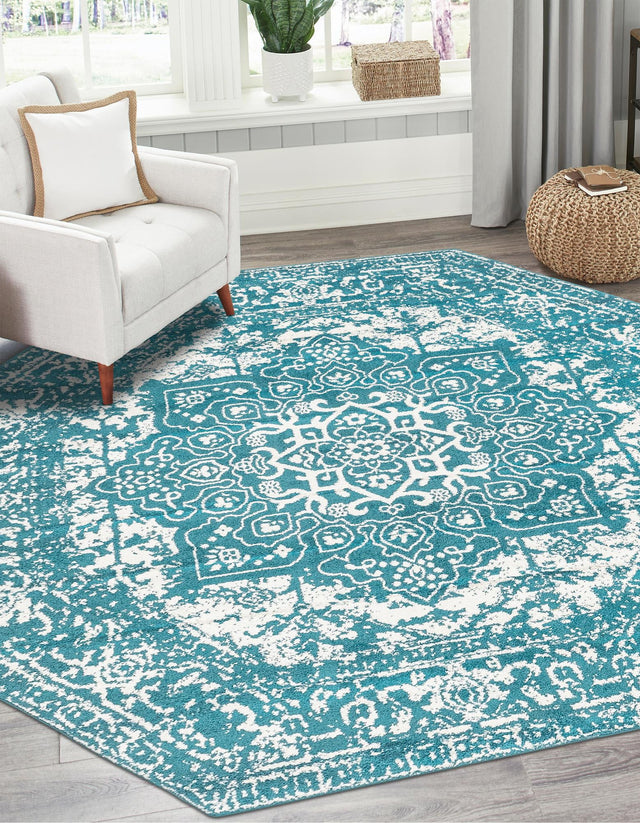 Turquoise 5' 3 x 5' 3 Richmond Octagon Area Rug Vintage Distressed Look Traditional Design Carpet for Unique Home Interior Design for Sale at Rug Engine