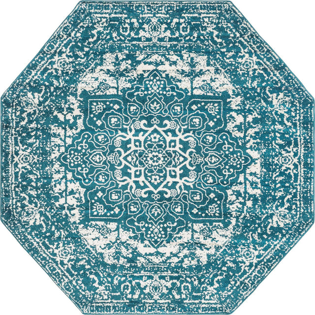Turquoise 7' 10 x 7' 10 Richmond Octagon Area Rug Vintage Distressed Look Traditional Design Carpet for Unique Home Interior Design for Sale at Rug Engine