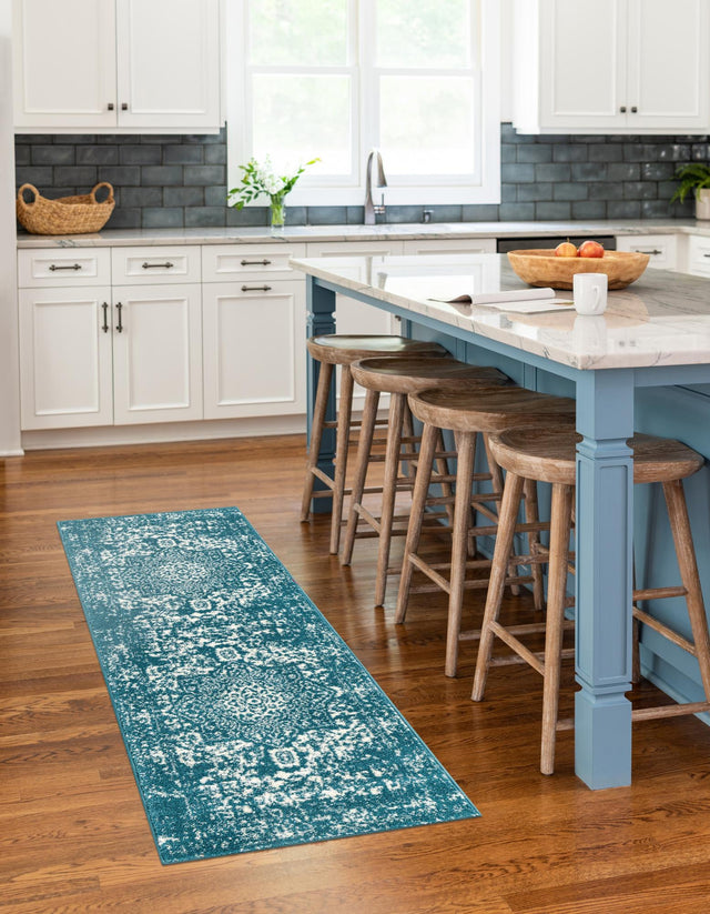 Turquoise 2' x 8' Richmond Runner Area Rug Vintage Distressed Look Traditional Design Carpet for Unique Home Interior Design for Sale at Rug Engine