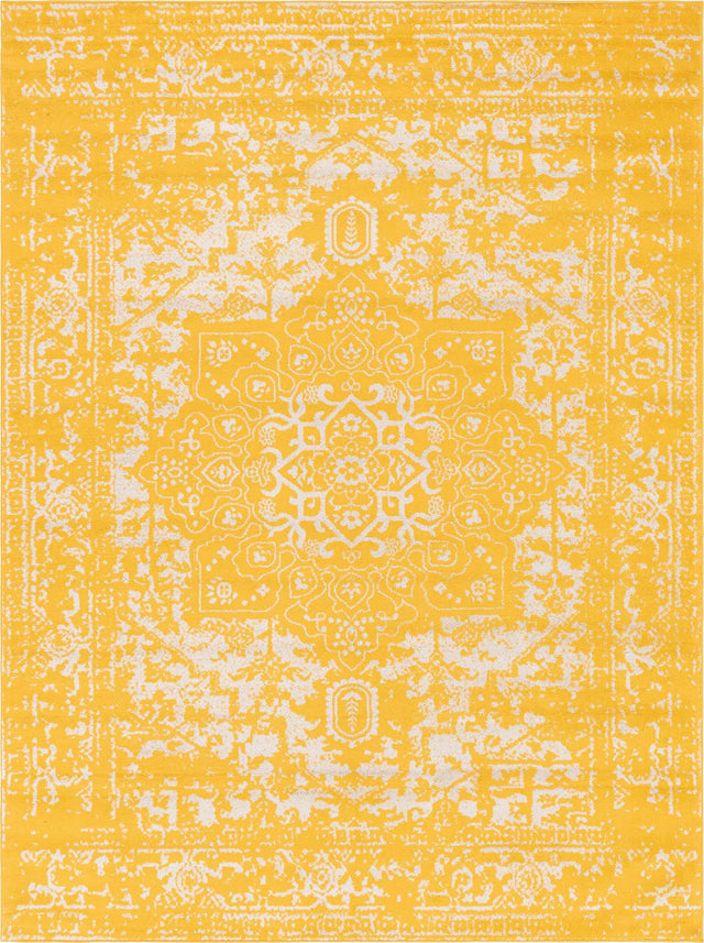 Yellow 9' x 12' Richmond Rectangle Area Rug Vintage Distressed Look Traditional Design Carpet for Unique Home Interior Design for Sale at Rug Engine