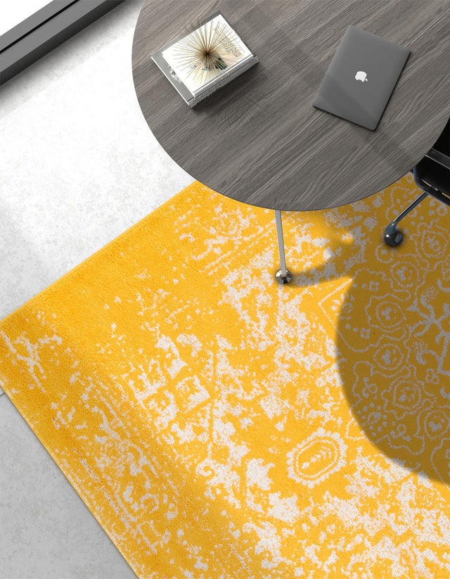 Yellow 9' x 12' Richmond Rectangle Area Rug Vintage Distressed Look Traditional Design Carpet for Unique Home Interior Design for Sale at Rug Engine