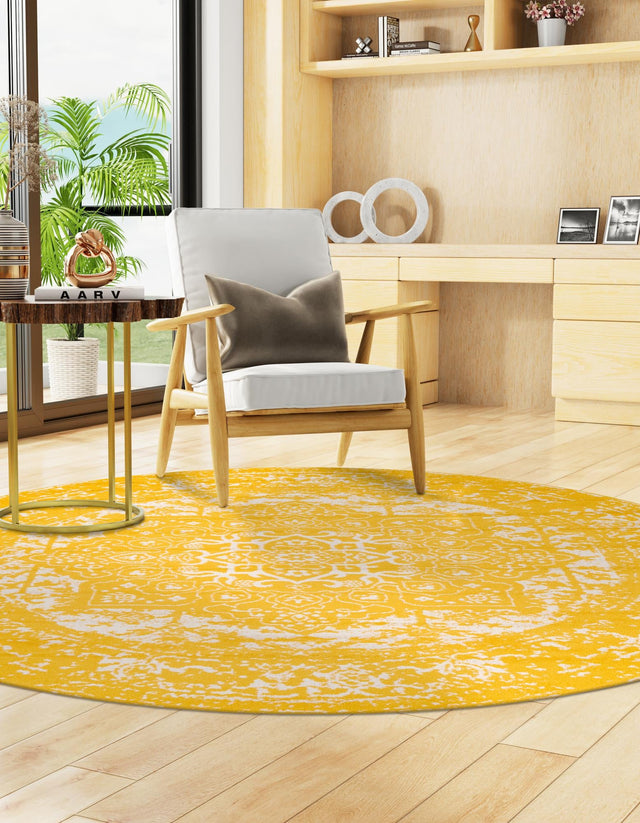 Yellow 3' 1 x 3' 1 Richmond Round Area Rug Vintage Distressed Look Traditional Design Carpet for Unique Home Interior Design for Sale at Rug Engine