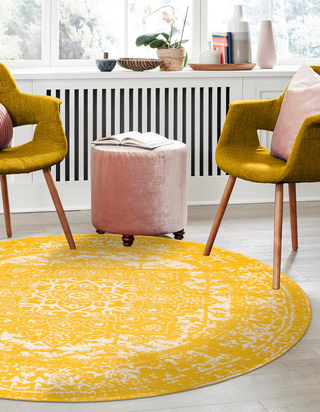 Yellow 3' 1 x 3' 1 Richmond Round Area Rug Vintage Distressed Look Traditional Design Carpet for Unique Home Interior Design for Sale at Rug Engine
