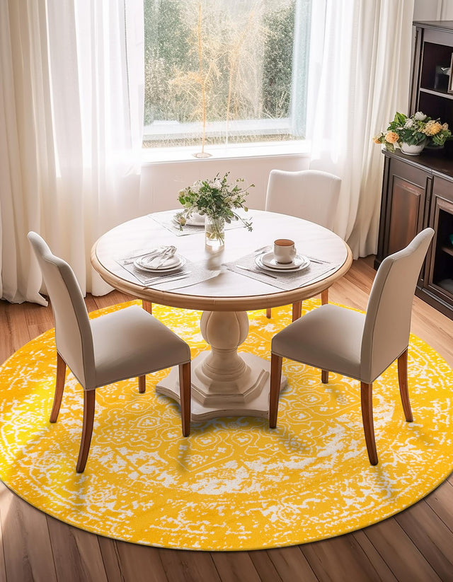 Yellow 7' 10 x 7' 10 Richmond Round Area Rug Vintage Distressed Look Traditional Design Carpet for Unique Home Interior Design for Sale at Rug Engine