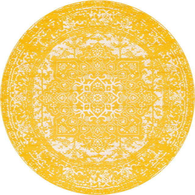 Yellow 7' 10 x 7' 10 Richmond Round Area Rug Vintage Distressed Look Traditional Design Carpet for Unique Home Interior Design for Sale at Rug Engine