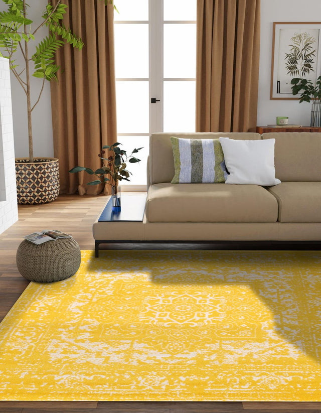Yellow 7' 10 x 7' 10 Richmond Square Area Rug Vintage Distressed Look Traditional Design Carpet for Unique Home Interior Design for Sale at Rug Engine