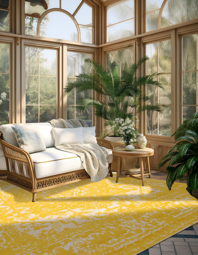 Yellow 7' 10 x 7' 10 Richmond Square Area Rug Vintage Distressed Look Traditional Design Carpet for Unique Home Interior Design for Sale at Rug Engine