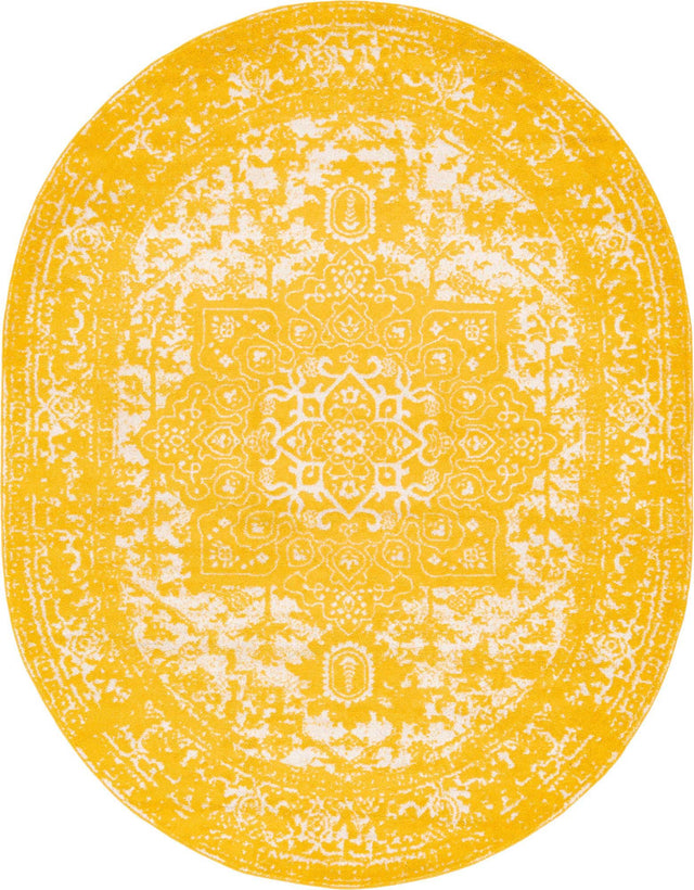 Yellow 7' 10 x 10' Richmond Oval Area Rug Vintage Distressed Look Traditional Design Carpet for Unique Home Interior Design for Sale at Rug Engine