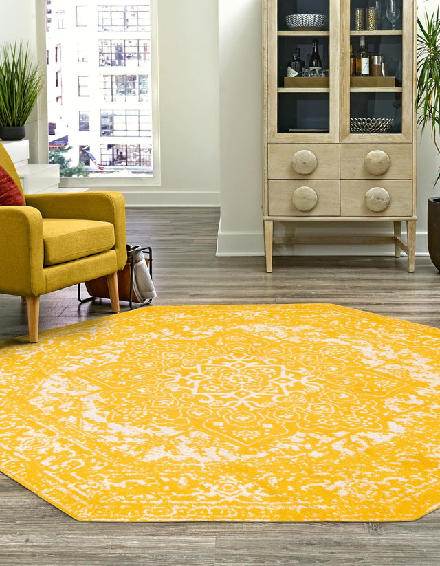 Yellow 7' 10 x 7' 10 Richmond Octagon Area Rug Vintage Distressed Look Traditional Design Carpet for Unique Home Interior Design for Sale at Rug Engine