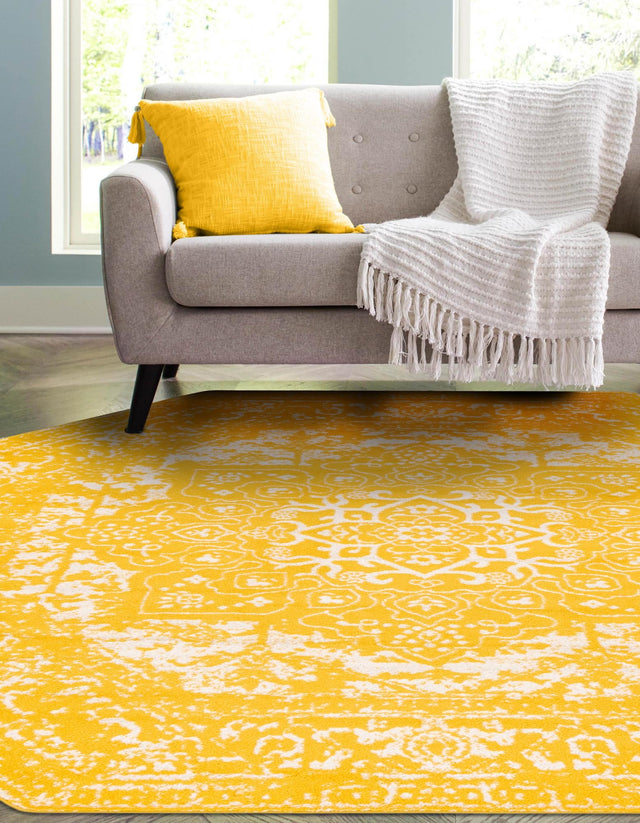 Yellow 7' 10 x 7' 10 Richmond Octagon Area Rug Vintage Distressed Look Traditional Design Carpet for Unique Home Interior Design for Sale at Rug Engine