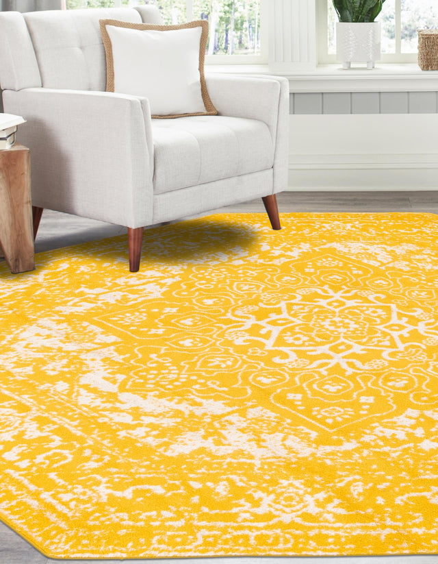 Yellow 5' 3 x 5' 3 Richmond Octagon Area Rug Vintage Distressed Look Traditional Design Carpet for Unique Home Interior Design for Sale at Rug Engine