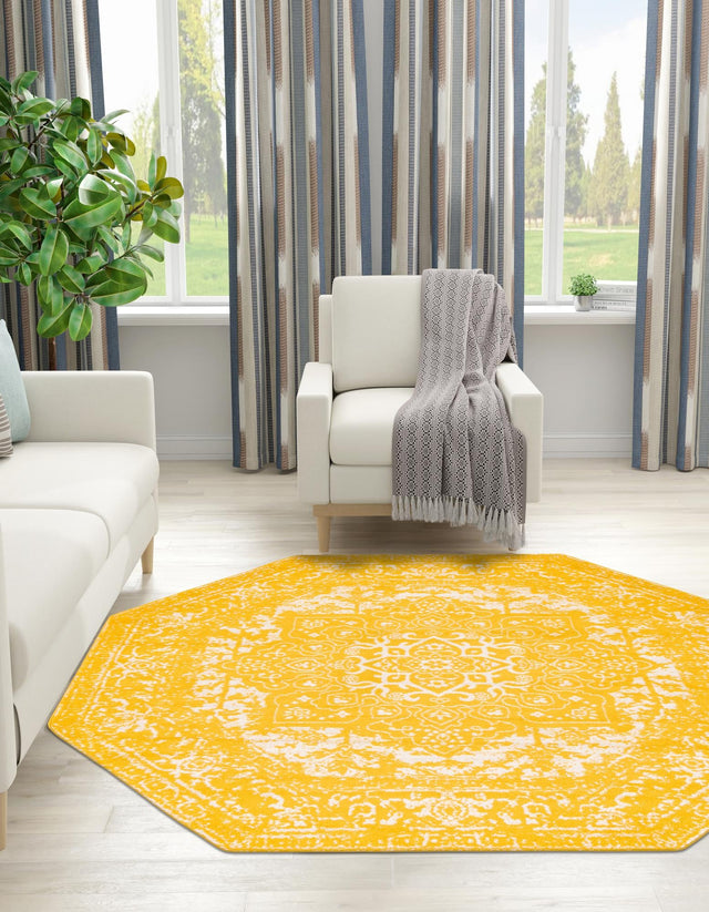 Yellow 5' 3 x 5' 3 Richmond Octagon Area Rug Vintage Distressed Look Traditional Design Carpet for Unique Home Interior Design for Sale at Rug Engine