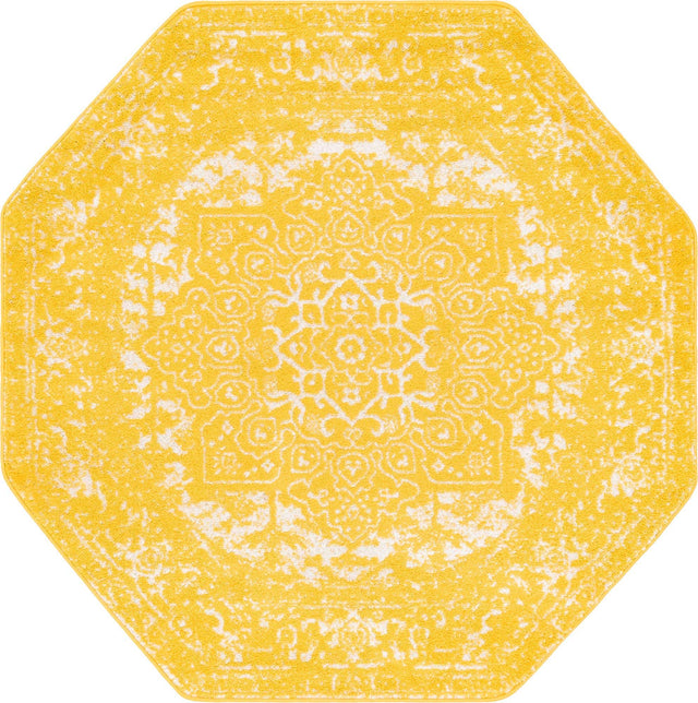 Yellow 5' 3 x 5' 3 Richmond Octagon Area Rug Vintage Distressed Look Traditional Design Carpet for Unique Home Interior Design for Sale at Rug Engine