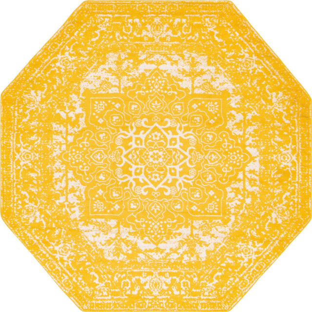 Yellow 7' 10 x 7' 10 Richmond Octagon Area Rug Vintage Distressed Look Traditional Design Carpet for Unique Home Interior Design for Sale at Rug Engine