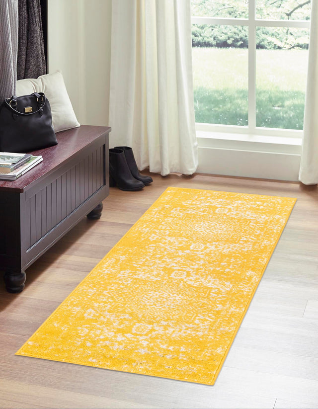 Yellow 2' 7 x 12' Richmond Runner Area Rug Vintage Distressed Look Traditional Design Carpet for Unique Home Interior Design for Sale at Rug Engine