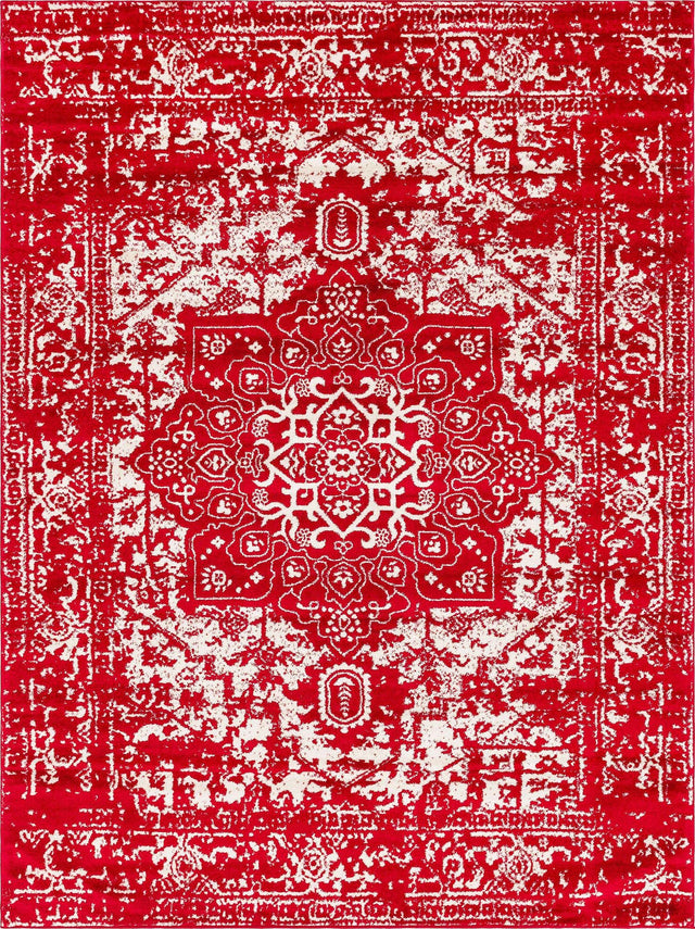 Red 9' x 12' Richmond Rectangle Area Rug Vintage Distressed Look Traditional Design Carpet for Unique Home Interior Design for Sale at Rug Engine