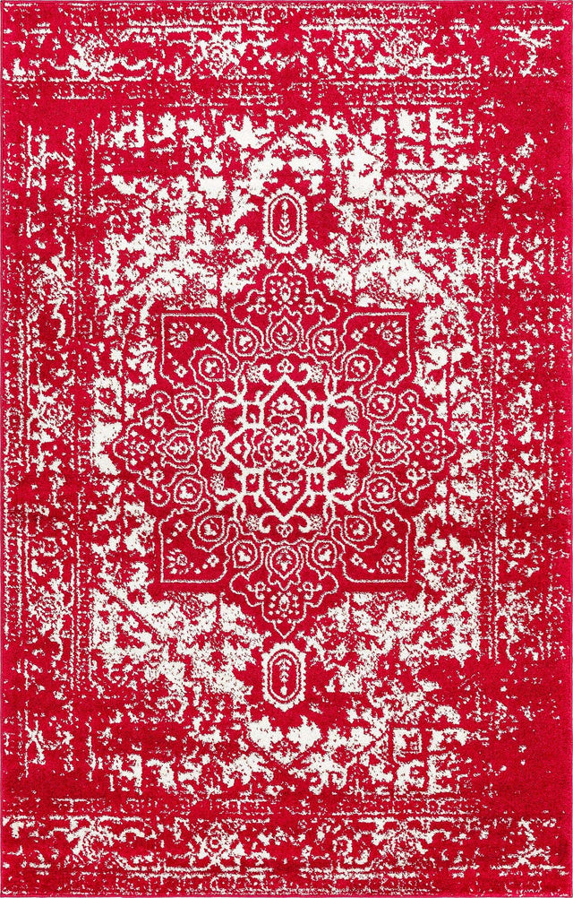 Red 5' 3 x 8' Richmond Rectangle Area Rug Vintage Distressed Look Traditional Design Carpet for Unique Home Interior Design for Sale at Rug Engine