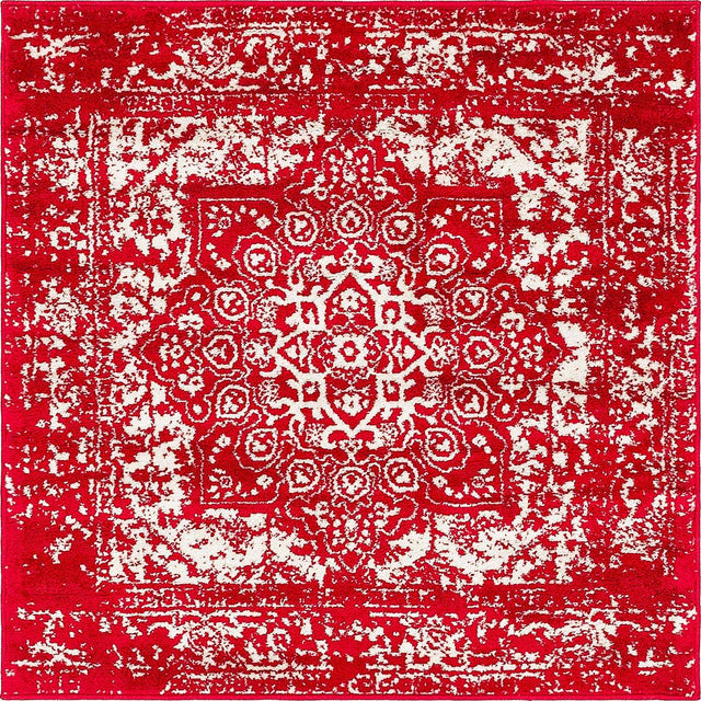 Red 4' 1 x 4' 1 Richmond Square Area Rug Vintage Distressed Look Traditional Design Carpet for Unique Home Interior Design for Sale at Rug Engine
