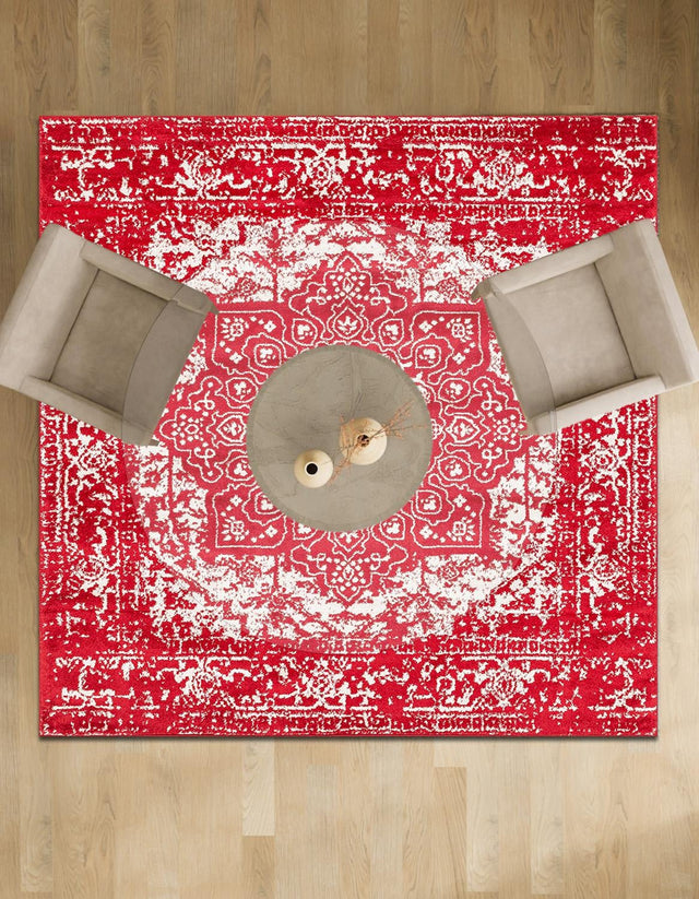Red 7' 10 x 7' 10 Richmond Square Area Rug Vintage Distressed Look Traditional Design Carpet for Unique Home Interior Design for Sale at Rug Engine