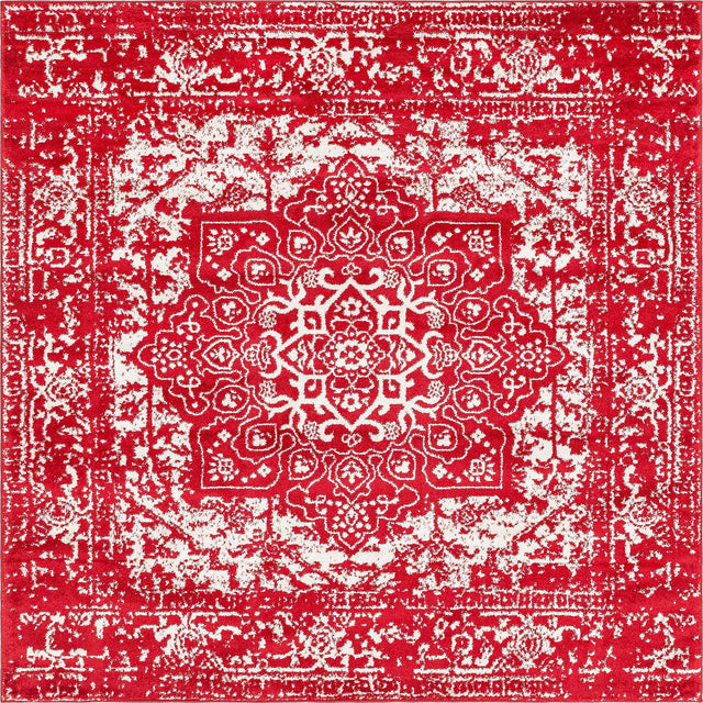 Red 7' 10 x 7' 10 Richmond Square Area Rug Vintage Distressed Look Traditional Design Carpet for Unique Home Interior Design for Sale at Rug Engine