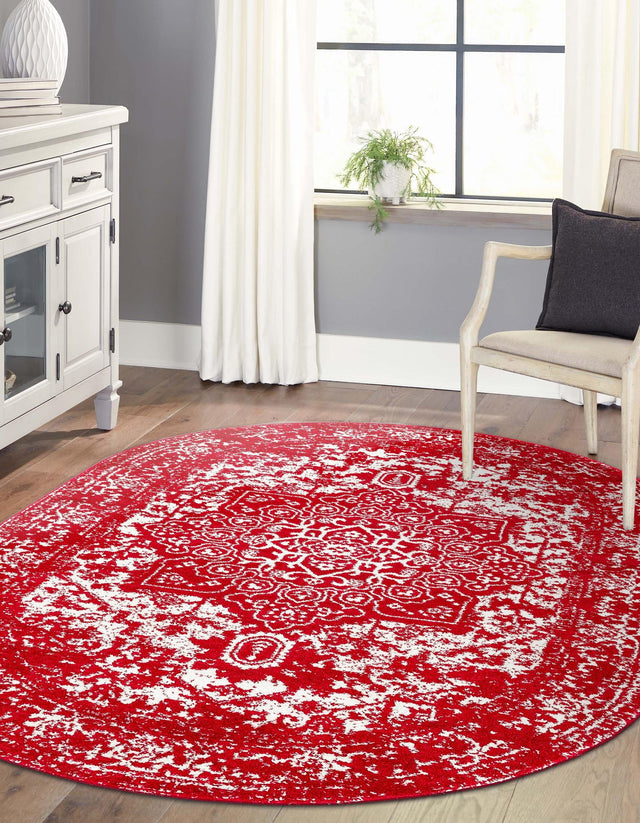 Red 7' 10 x 10' Richmond Oval Area Rug Vintage Distressed Look Traditional Design Carpet for Unique Home Interior Design for Sale at Rug Engine