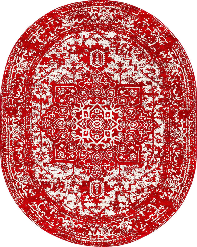 Red 7' 10 x 10' Richmond Oval Area Rug Vintage Distressed Look Traditional Design Carpet for Unique Home Interior Design for Sale at Rug Engine