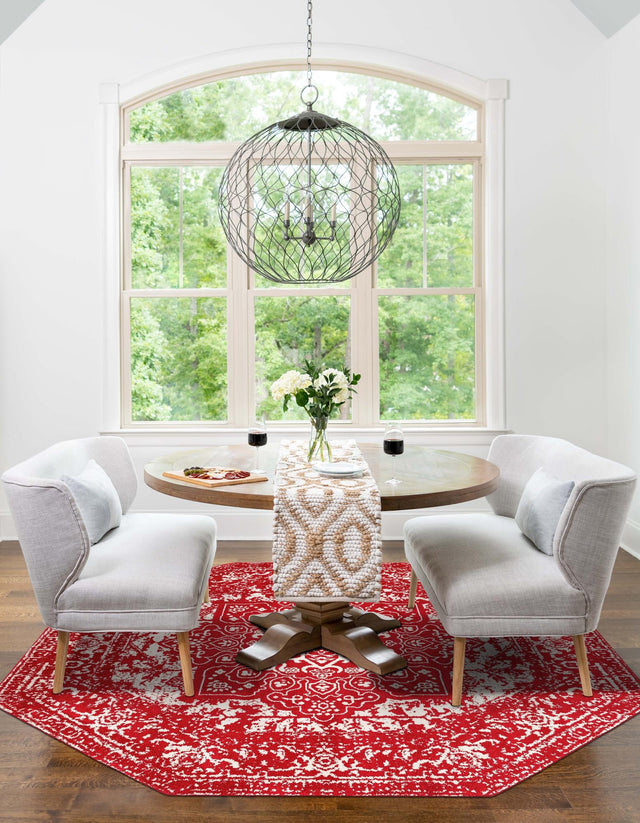 Red 5' 3 x 5' 3 Richmond Octagon Area Rug Vintage Distressed Look Traditional Design Carpet for Unique Home Interior Design for Sale at Rug Engine