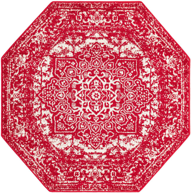 Red 5' 3 x 5' 3 Richmond Octagon Area Rug Vintage Distressed Look Traditional Design Carpet for Unique Home Interior Design for Sale at Rug Engine