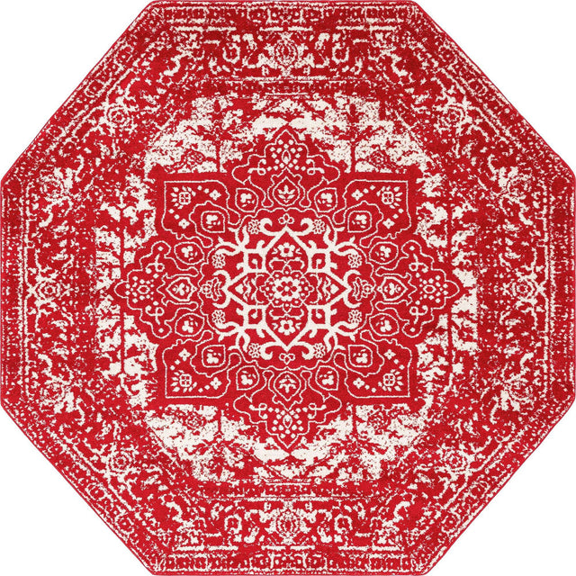 Red 7' 10 x 7' 10 Richmond Octagon Area Rug Vintage Distressed Look Traditional Design Carpet for Unique Home Interior Design for Sale at Rug Engine
