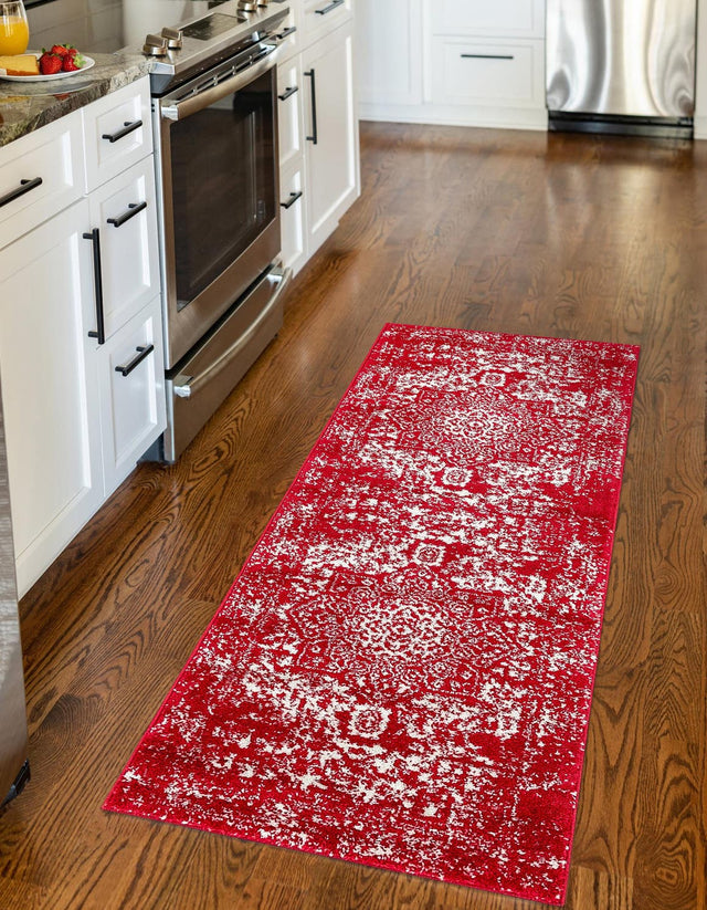 Red 2' x 6' 1 Richmond Runner Area Rug Vintage Distressed Look Traditional Design Carpet for Unique Home Interior Design for Sale at Rug Engine