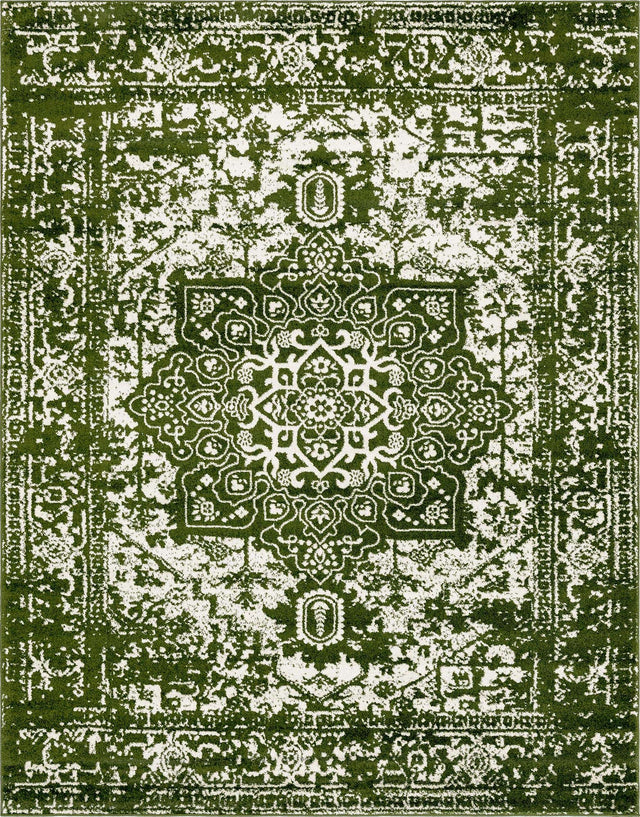 Green 7' 10 x 10' Richmond Rectangle Area Rug Vintage Distressed Look Traditional Design Carpet for Unique Home Interior Design for Sale at Rug Engine