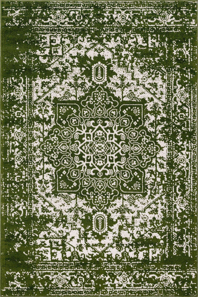 Green 6' 1 x 9' Richmond Rectangle Area Rug Vintage Distressed Look Traditional Design Carpet for Unique Home Interior Design for Sale at Rug Engine