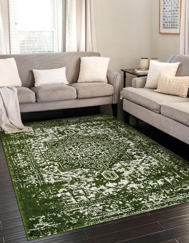 Green 7' 10 x 10' Richmond Rectangle Area Rug Vintage Distressed Look Traditional Design Carpet for Unique Home Interior Design for Sale at Rug Engine