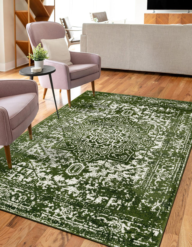 Green 7' 10 x 10' Richmond Rectangle Area Rug Vintage Distressed Look Traditional Design Carpet for Unique Home Interior Design for Sale at Rug Engine