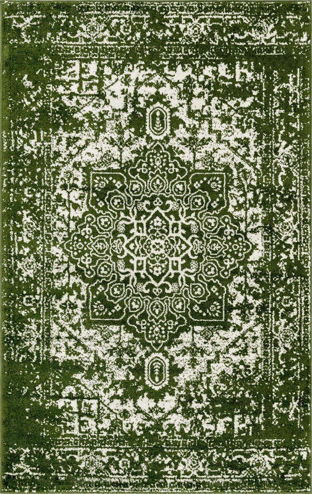 Green 5' 3 x 8' Richmond Rectangle Area Rug Vintage Distressed Look Traditional Design Carpet for Unique Home Interior Design for Sale at Rug Engine