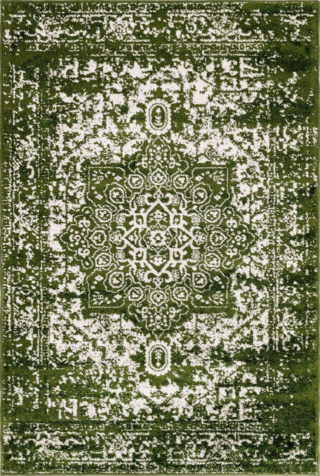 Green 4' 1 x 6' 1 Richmond Rectangle Area Rug Vintage Distressed Look Traditional Design Carpet for Unique Home Interior Design for Sale at Rug Engine