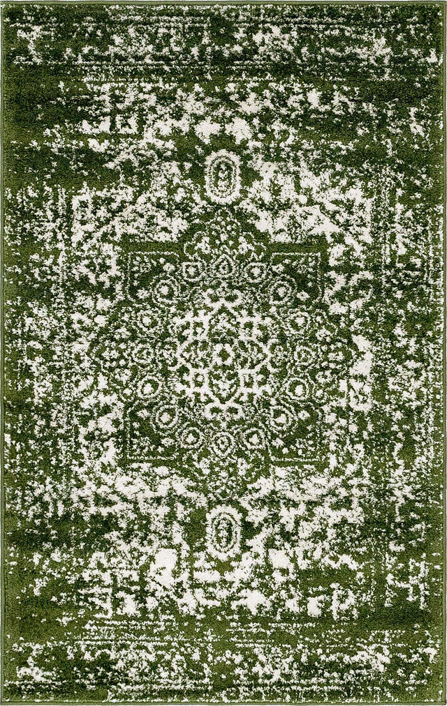 Green 3' 1 x 5' 3 Richmond Rectangle Area Rug Vintage Distressed Look Traditional Design Carpet for Unique Home Interior Design for Sale at Rug Engine