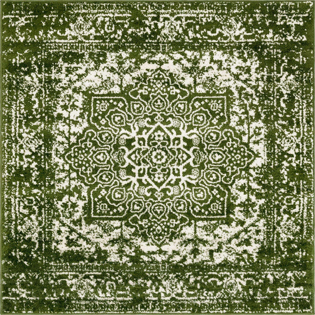 Green 5' 3 x 5' 3 Richmond Square Area Rug Vintage Distressed Look Traditional Design Carpet for Unique Home Interior Design for Sale at Rug Engine