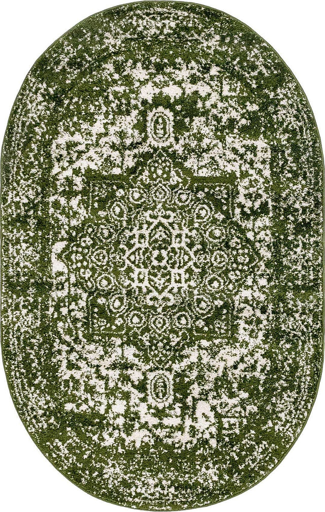 Green 3' 1 x 5' 3 Richmond Oval Area Rug Vintage Distressed Look Traditional Design Carpet for Unique Home Interior Design for Sale at Rug Engine